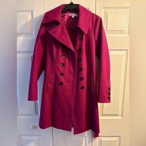 New York & Company Double-Breasted Pea Coat in Fuchsia